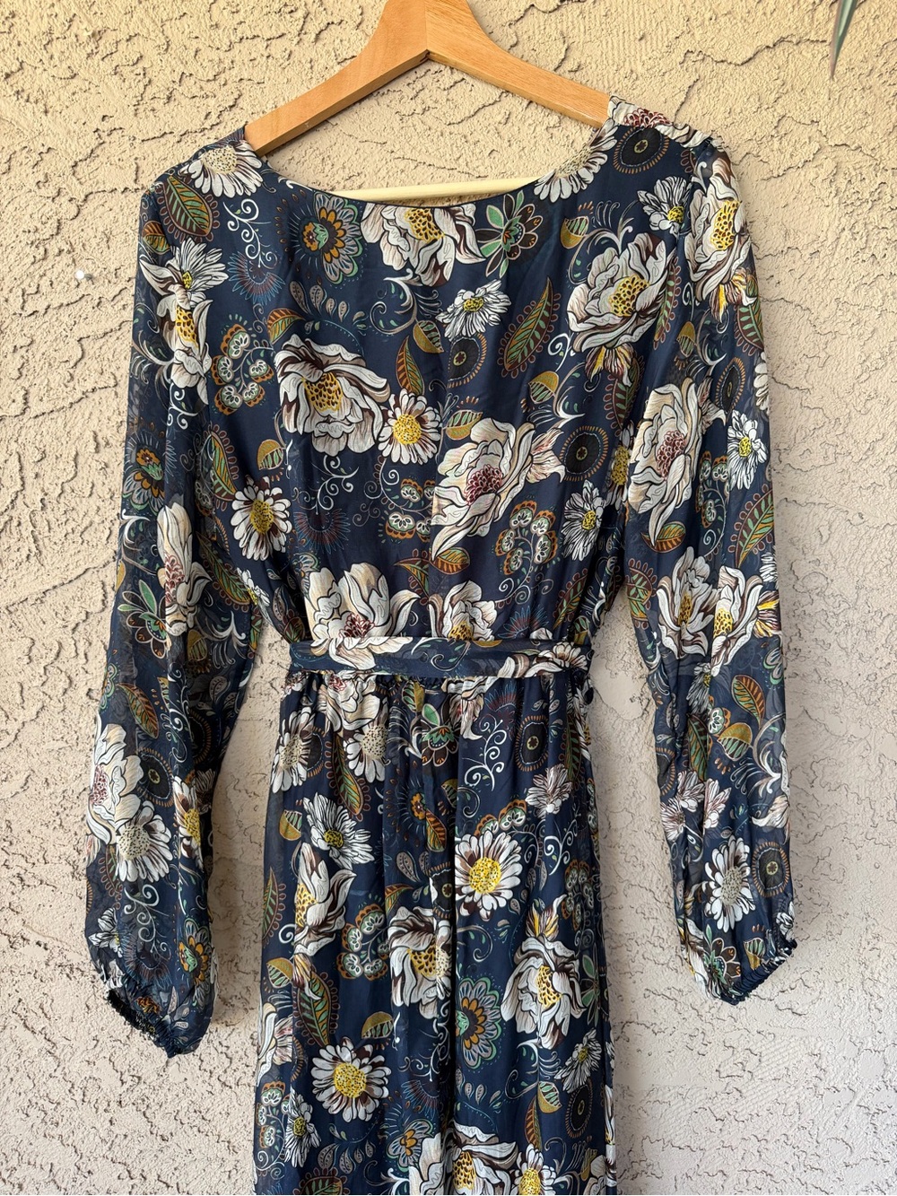 Floral Wrap Midi Dress Silk Blend Navy and Cream Wedding Guest - Picture 7 of 11